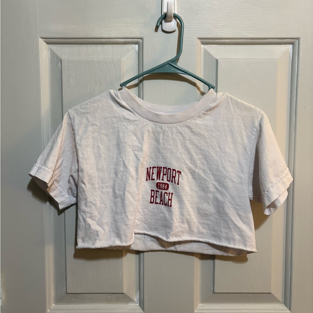 White brandy Melville Newport Beach Cropped T-Shirt